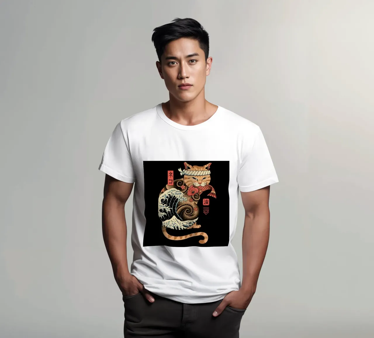 Neko Cat Fish Wave t-shirt by Michel Studio