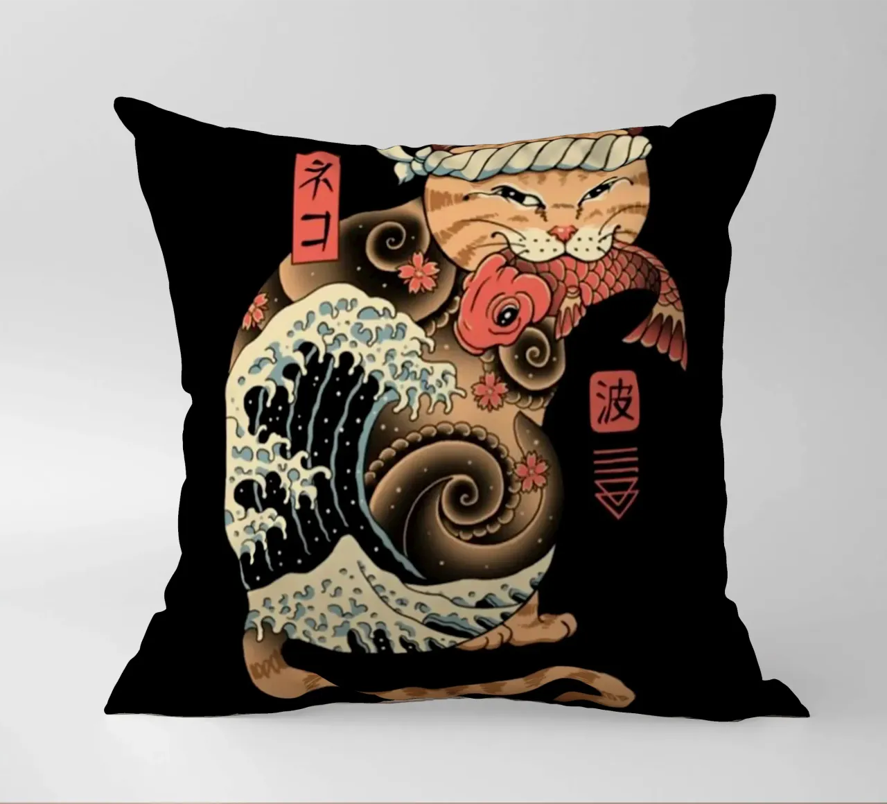 Neko Cat Fish Wave cuscino da Michel Studio