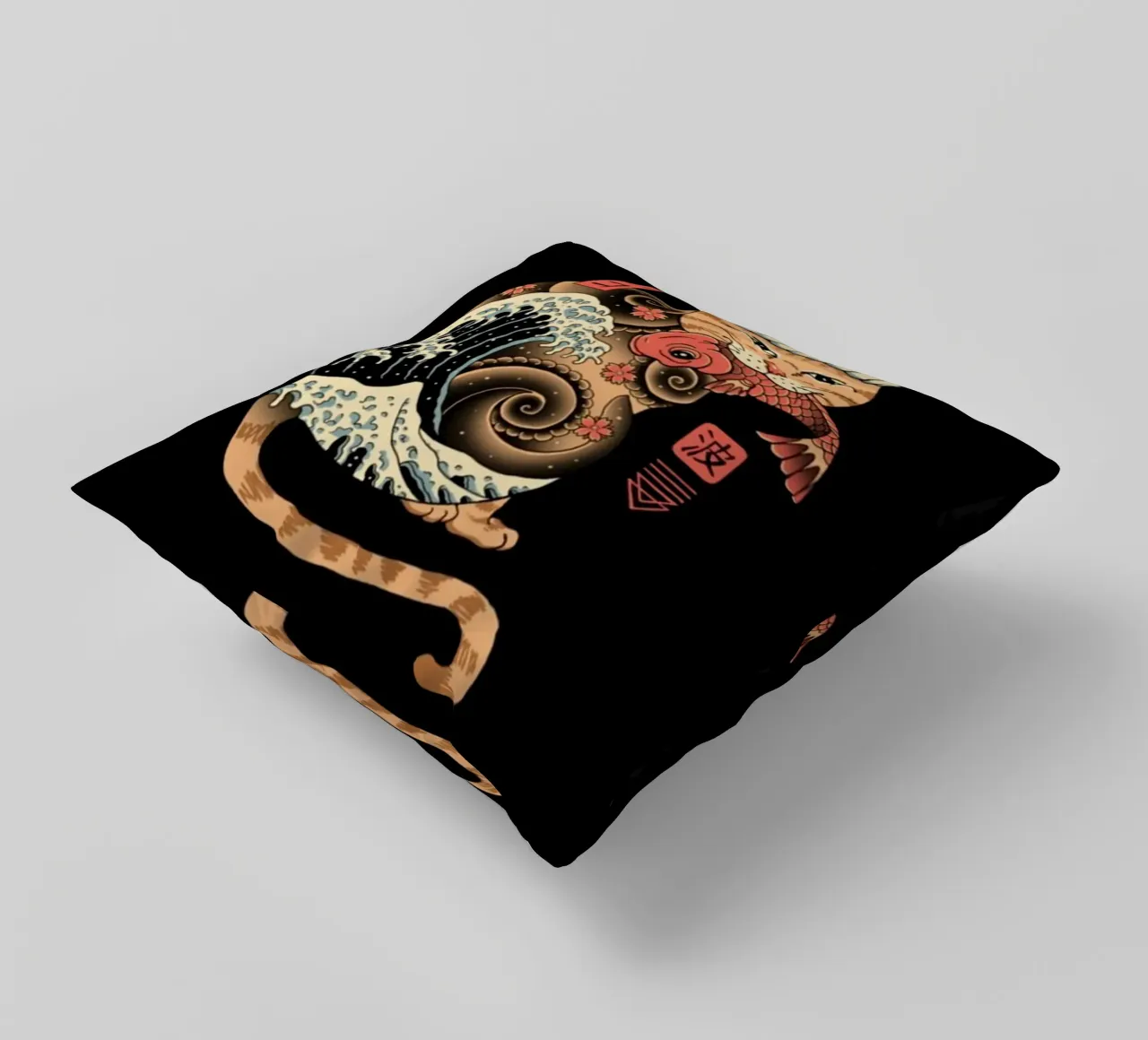 Neko Cat Fish Wave cuscino da Michel Studio