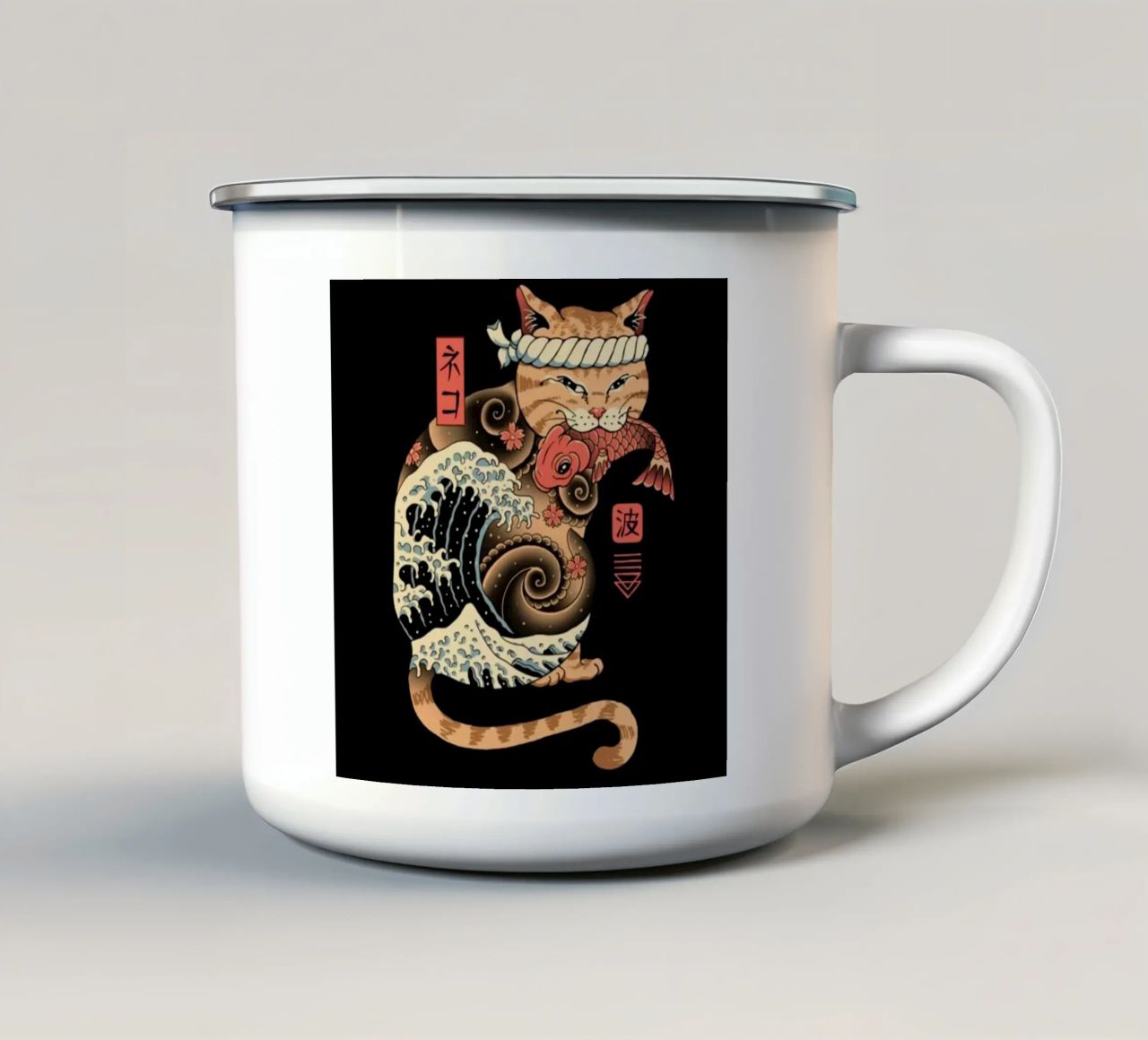 Neko Cat Fish Wave tazza in smalto da Michel Studio