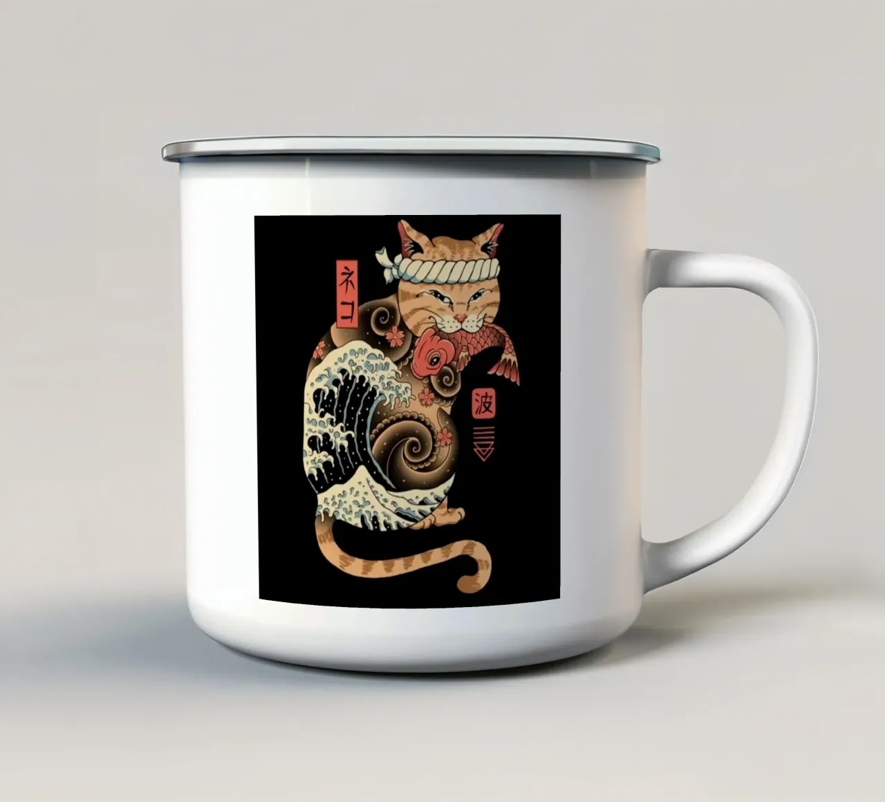 Neko Cat Fish Wave tazza in smalto da Michel Studio