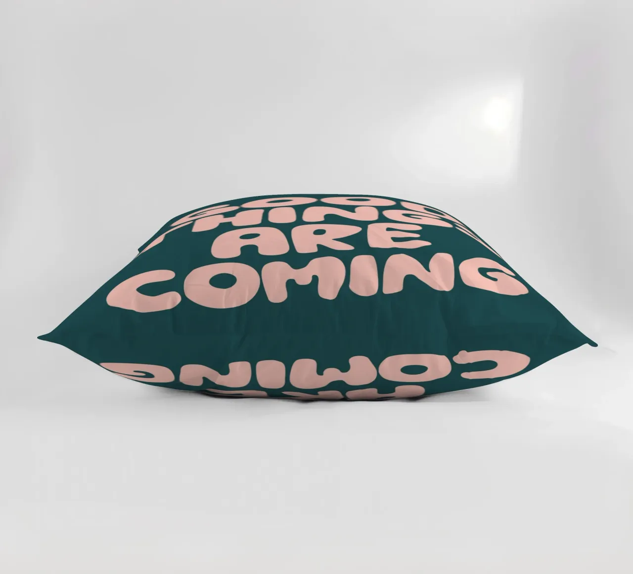 Good Things are Coming Optimistic Typography Print Green decorative cushion by THE MOTIVATED TYPE