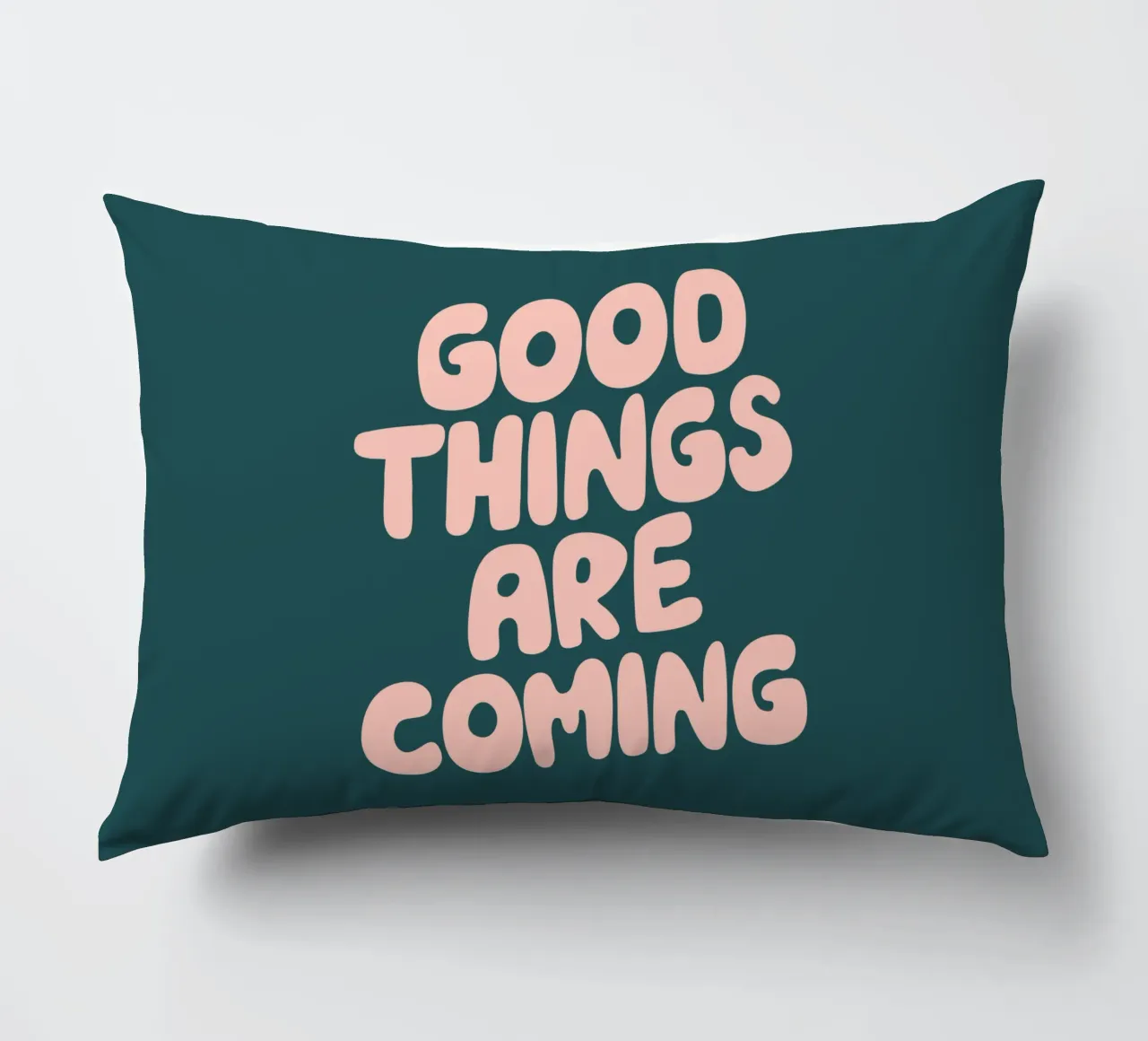 Good Things are Coming Optimistic Typography Print Green decorative cushion by THE MOTIVATED TYPE