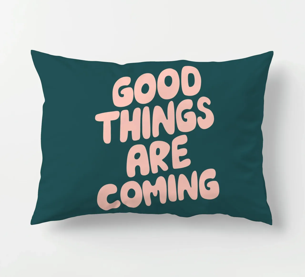 Good Things are Coming Optimistic Typography Print Green decorative cushion by THE MOTIVATED TYPE