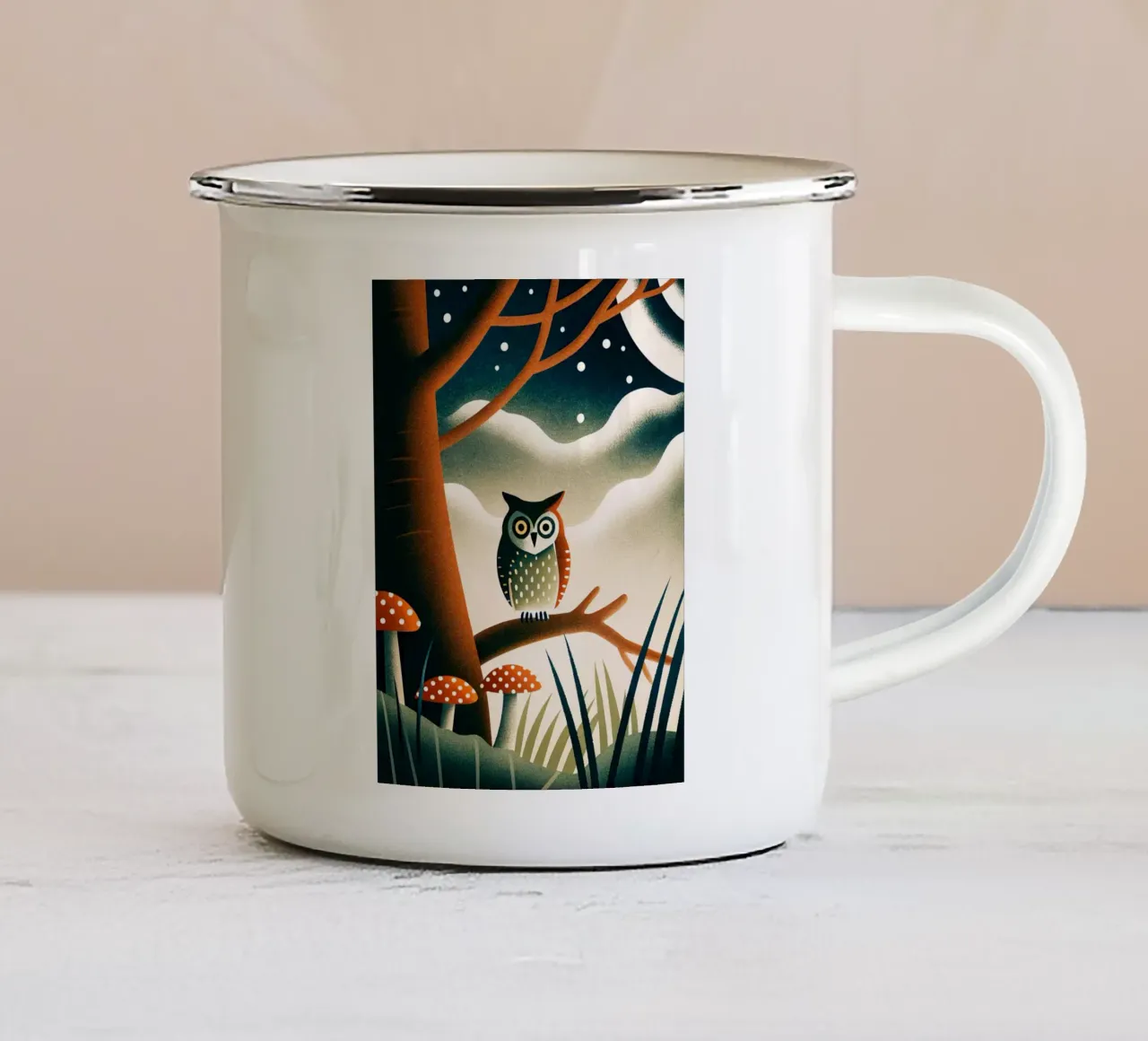 il gufo tazza in smalto da BABY ART PRINTS