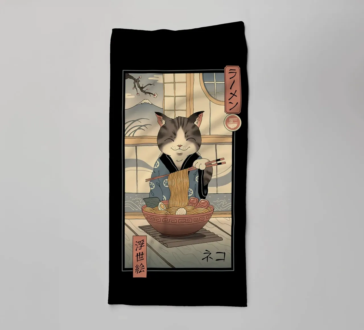 Ukiyoe Cat Neko Ramen towel by Michel Studio