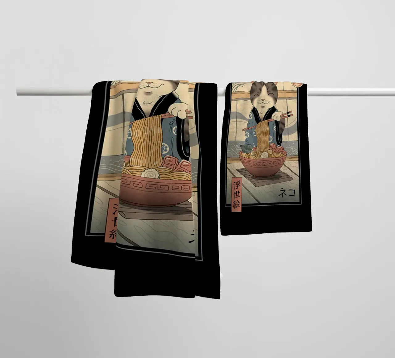 Ukiyoe Cat Neko Ramen towel by Michel Studio