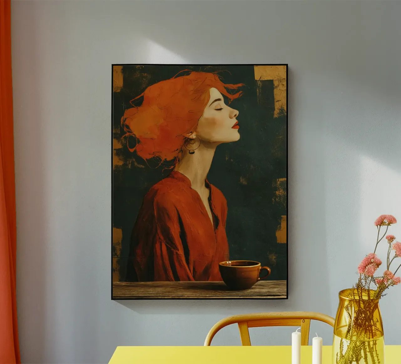 Donna con una tazza di caffè | Tecnica mista plexiglass da Autofocus