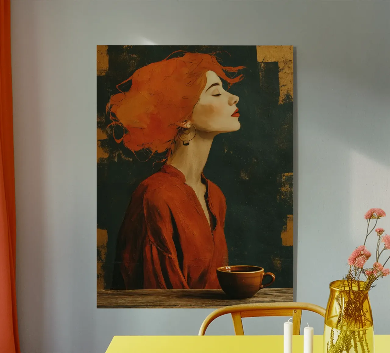Donna con una tazza di caffè | Tecnica mista plexiglass da Autofocus
