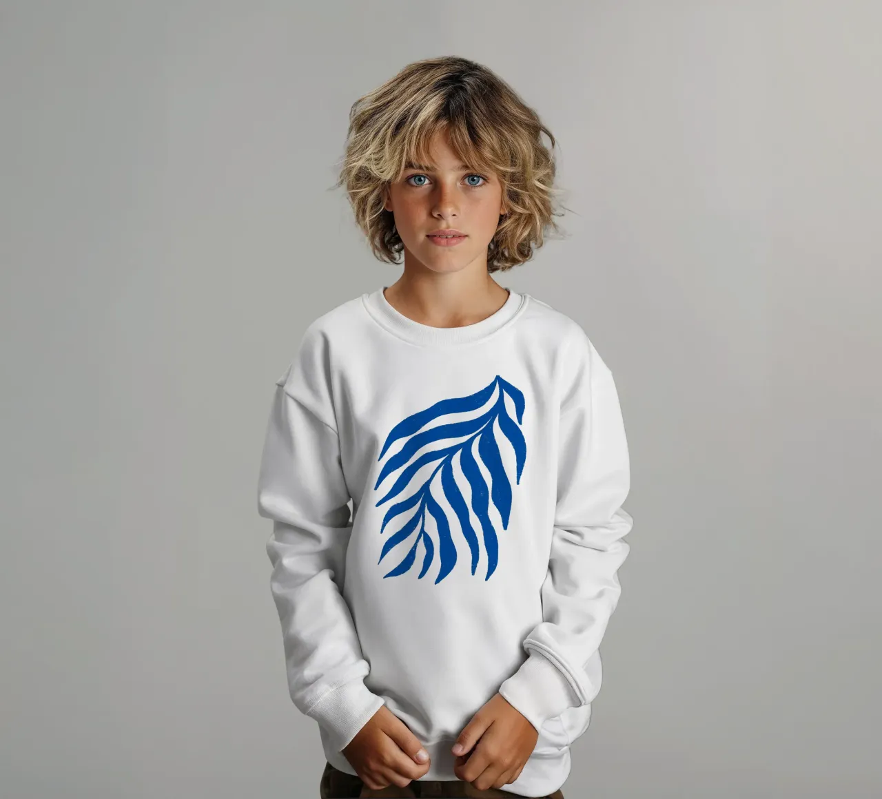 Blauer Scherenschnitt Strukturierter Zweig 3 Kinder Sweatshirt von Wackapacka
