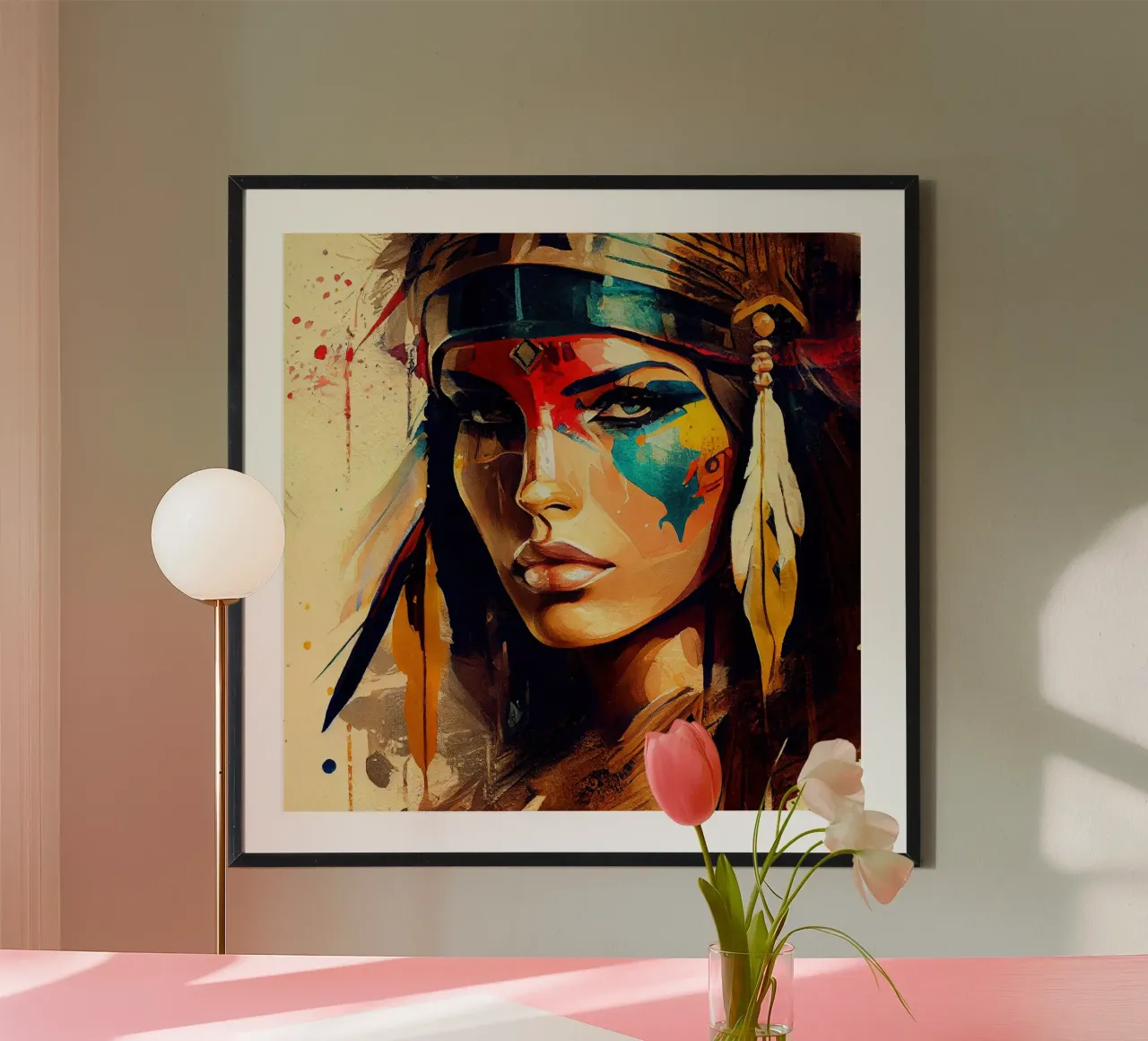 Poderosa mujer guerrera egipcia poster con marco de madera de Chromatic Fusion Studio