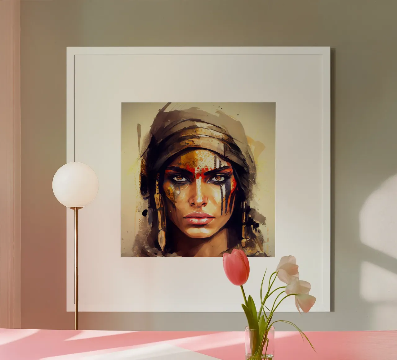 Poderosa mujer guerrera egipcia poster con marco de madera de Chromatic Fusion Studio