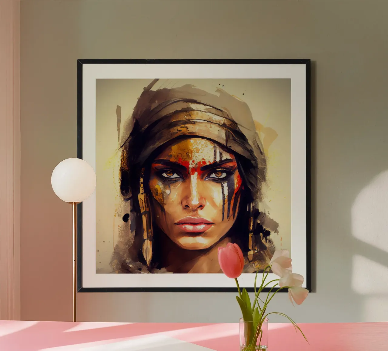 Poderosa mujer guerrera egipcia poster con marco de madera de Chromatic Fusion Studio