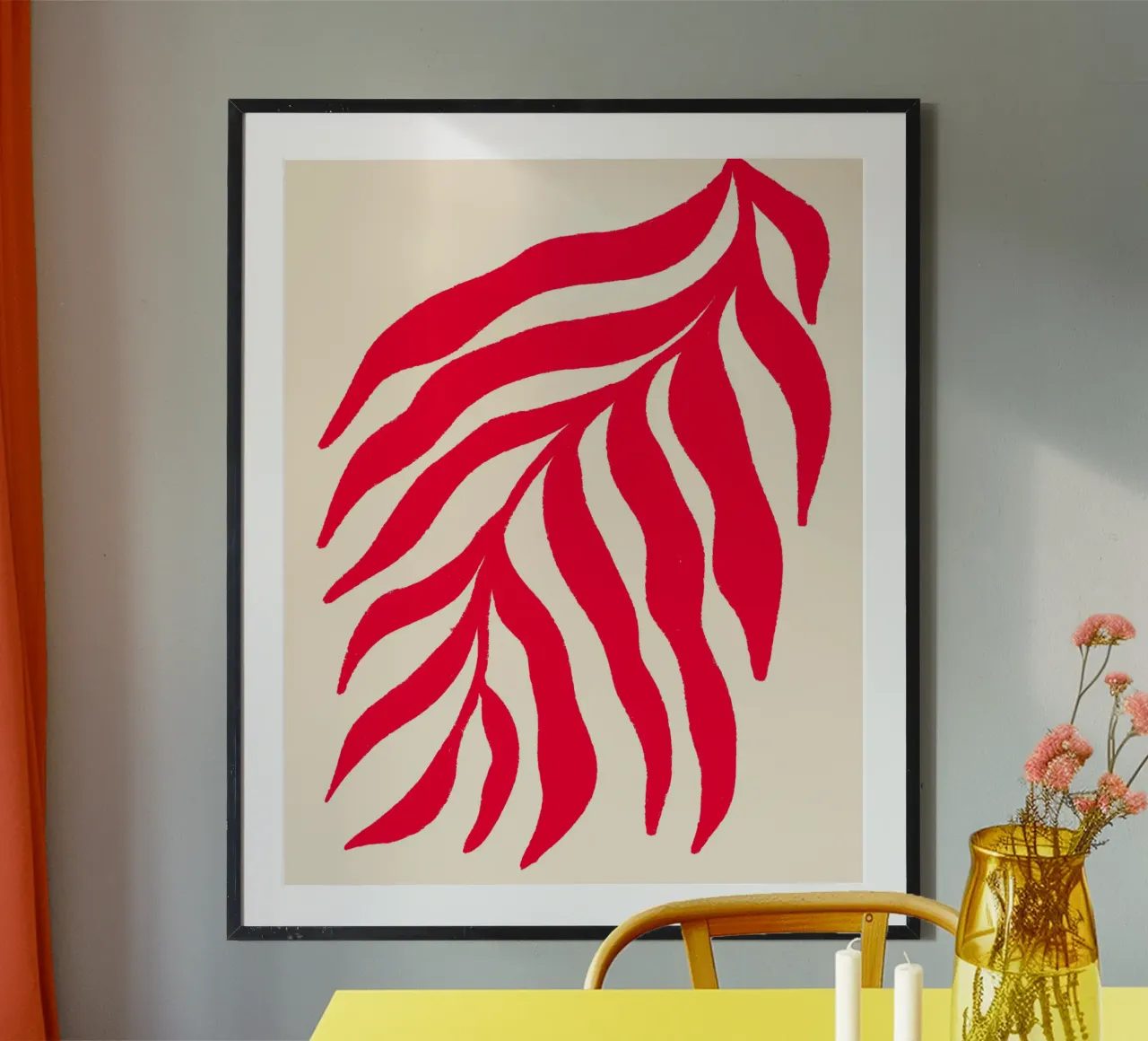 Silhouette rossa Ramo strutturato 3 poster con telaio in legno da Wackapacka