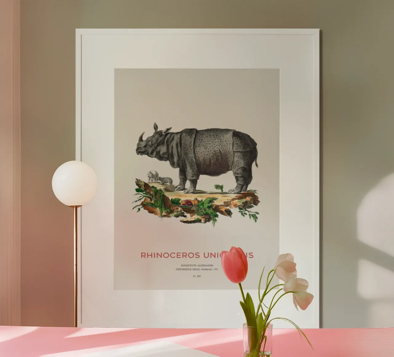 Rinoceronte indiano Arte retrò poster con telaio in plastica da Vintagrafica