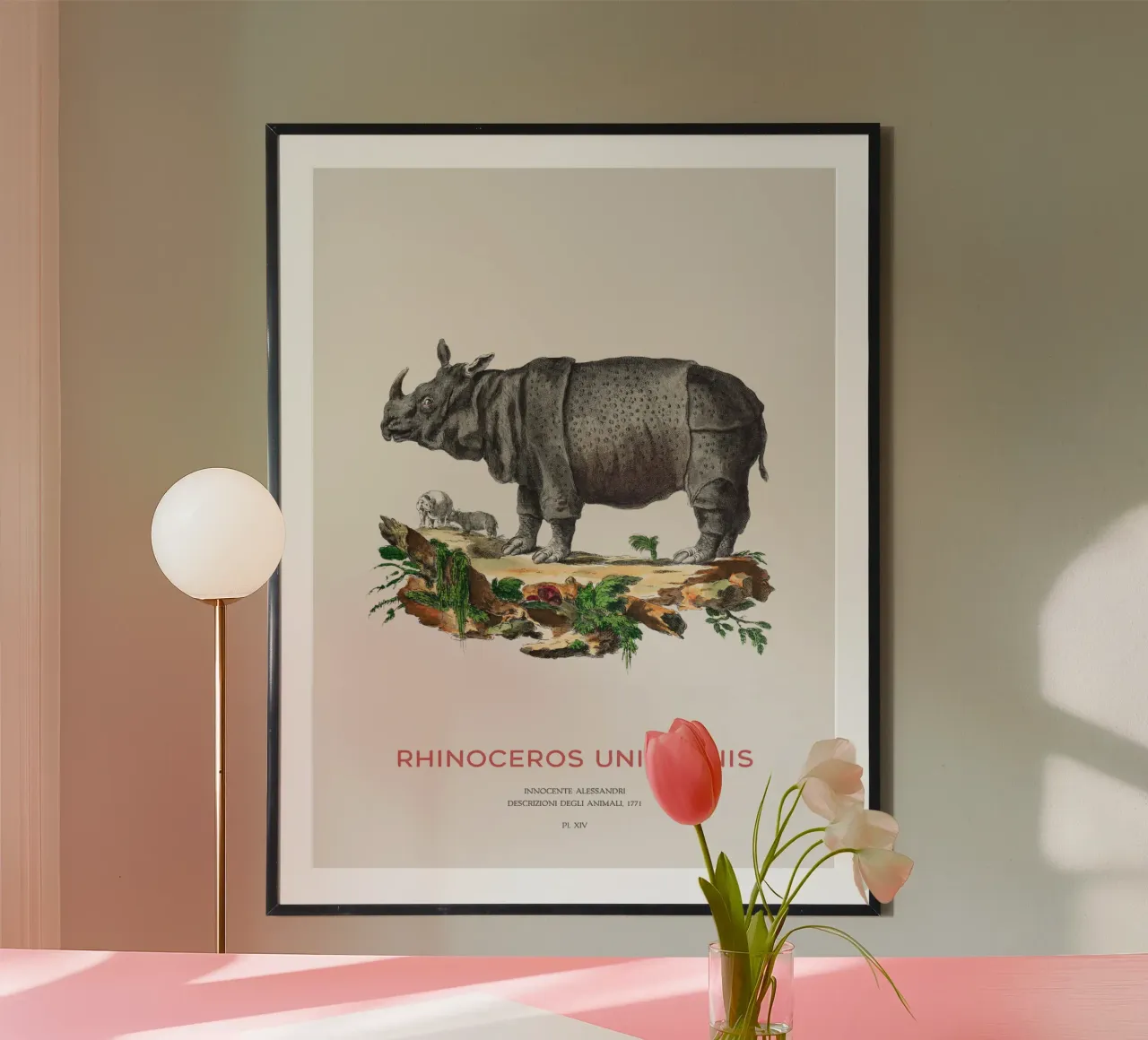 Rinoceronte indiano Arte retrò poster con telaio in plastica da Vintagrafica