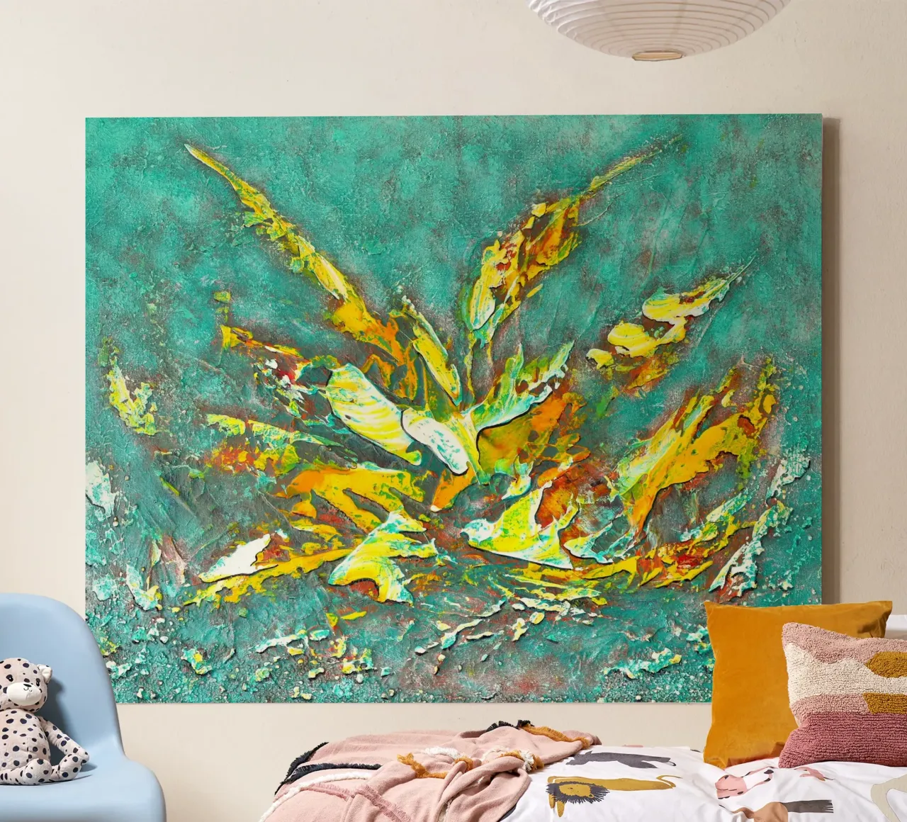 Genieße das Leben, das Leben wird dich lieben. Leinwand mit Schattenfugenrahmen von Thierry Vobmann Abstract painting