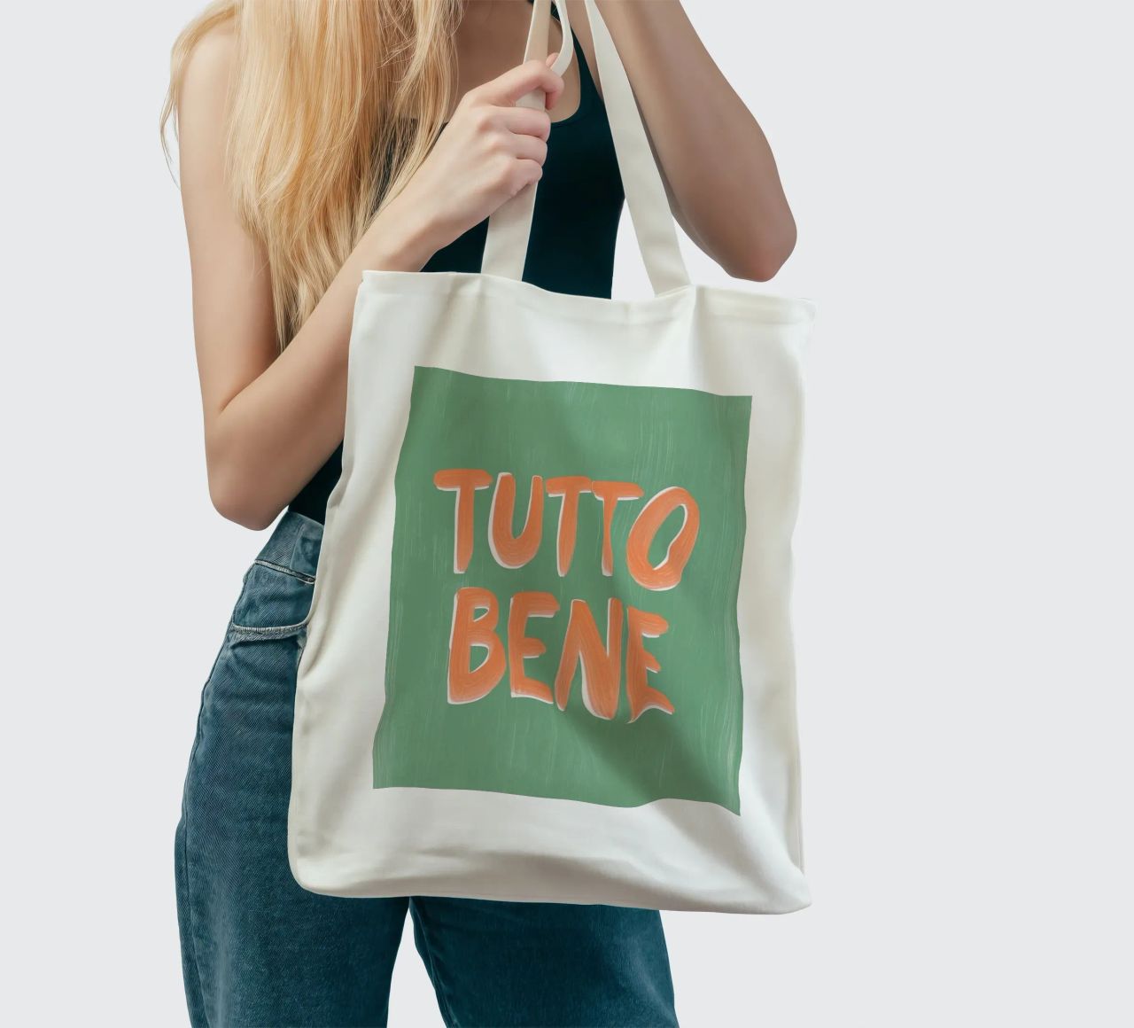 Tutto Bene, positive Vibes borsa in juta da Carinaprint