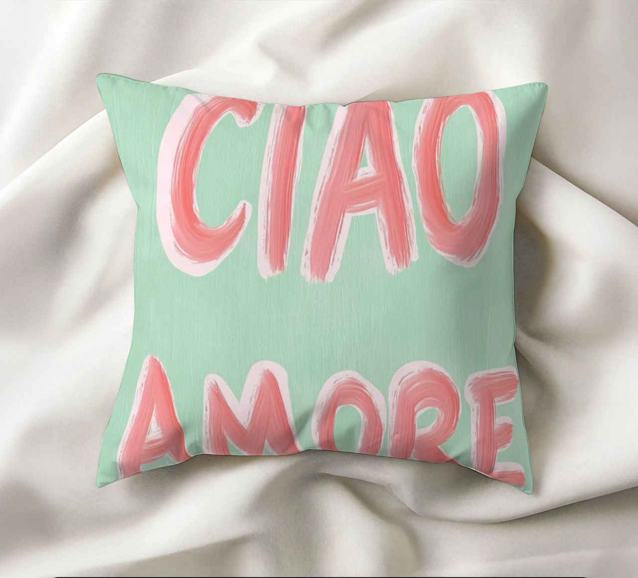 Ciao Amore, rosa Liebe cuscino da Carinaprint