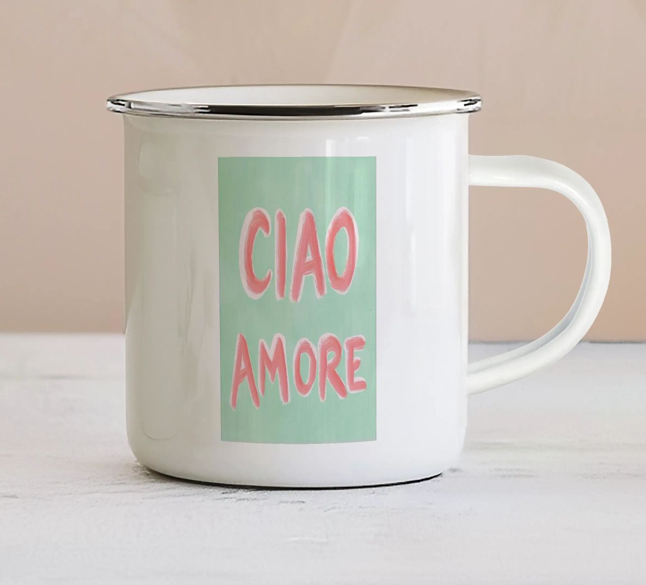 Ciao Amore, rosa Liebe tazza in smalto da Carinaprint