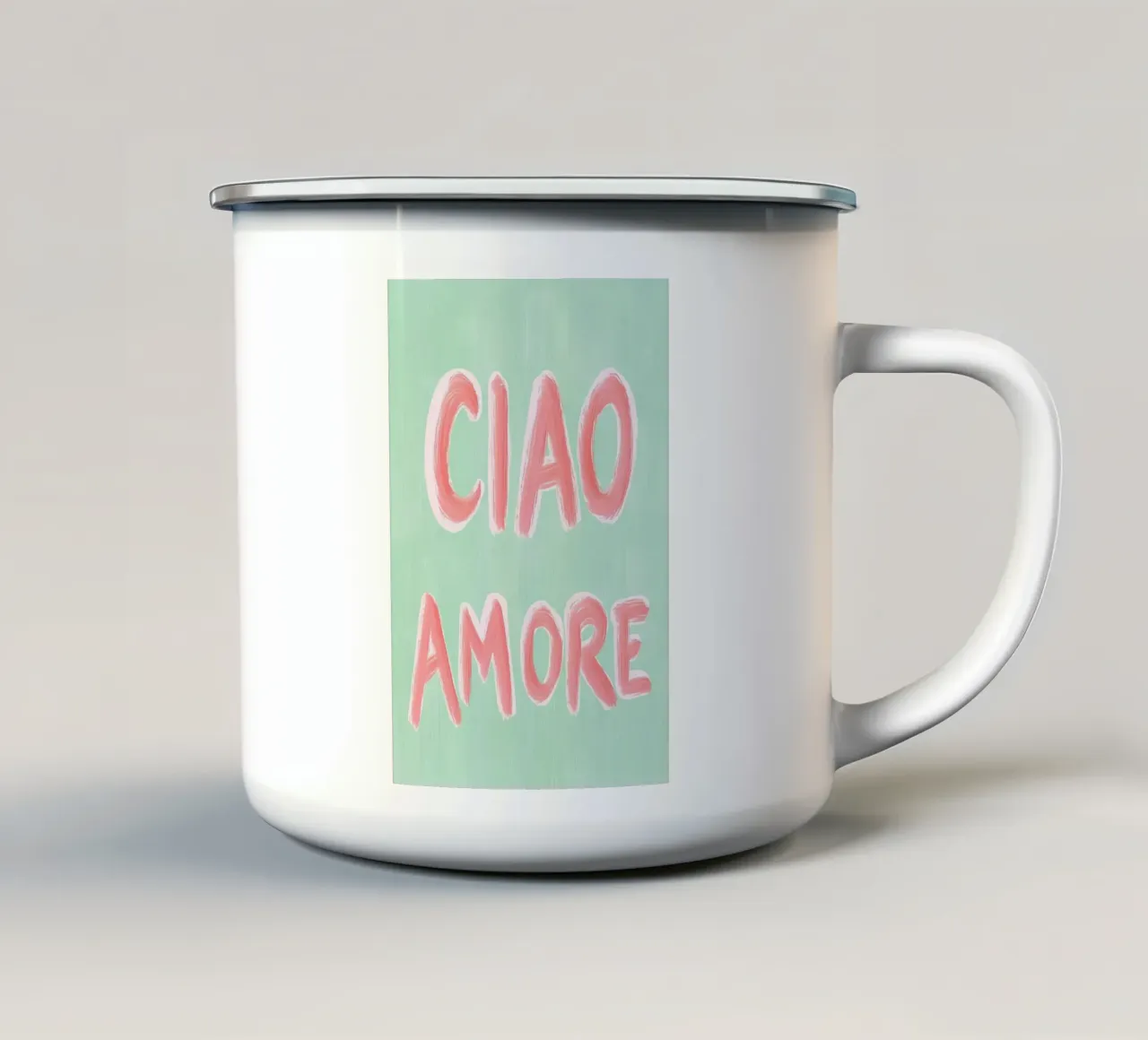 Hallo Liebe, Rosa Liebe Emaille Tasse von Carinaprint