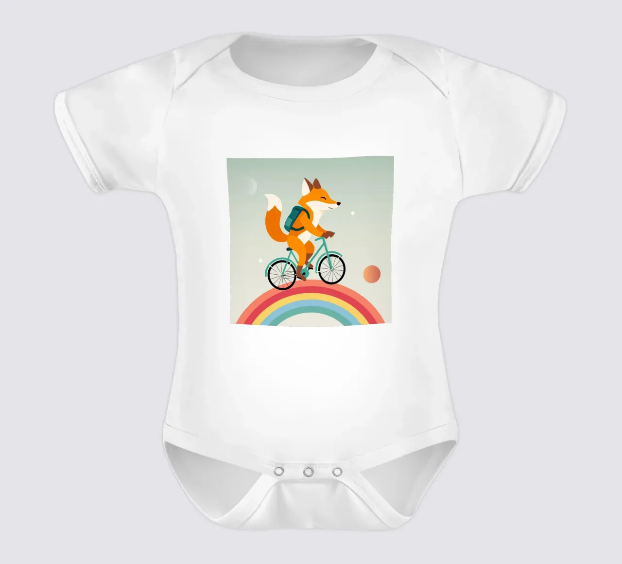 Volpe allegra in bicicletta sull'arcobaleno body neonato maniche corte da namosh