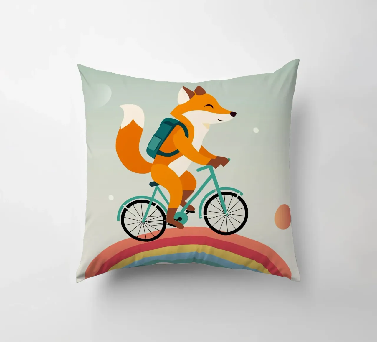 Volpe allegra in bicicletta sull'arcobaleno cuscino da namosh