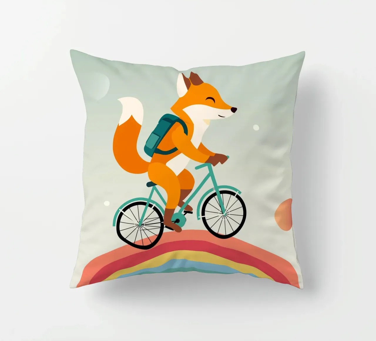 Volpe allegra in bicicletta sull'arcobaleno cuscino da namosh