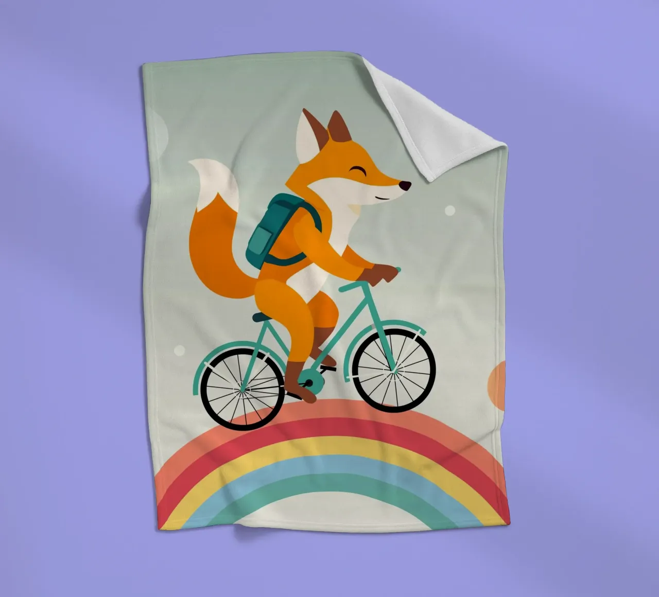 Fröhlicher Fuchs auf Fahrrad über Regenbogen Fleecedecke von namosh