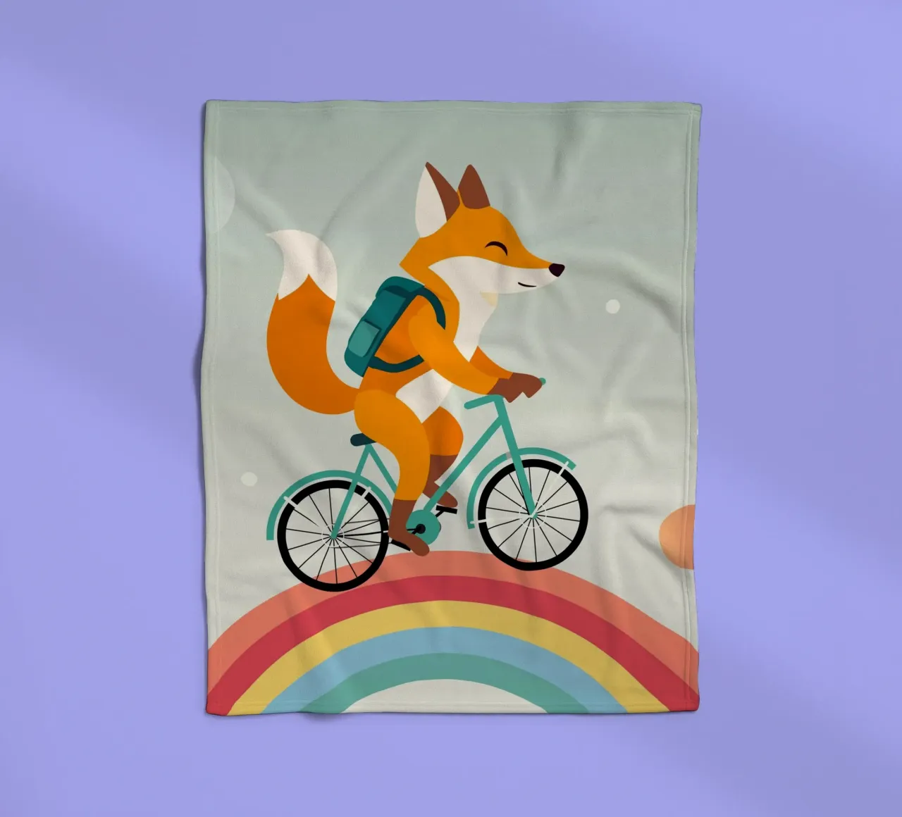 Fröhlicher Fuchs auf Fahrrad über Regenbogen Fleecedecke von namosh