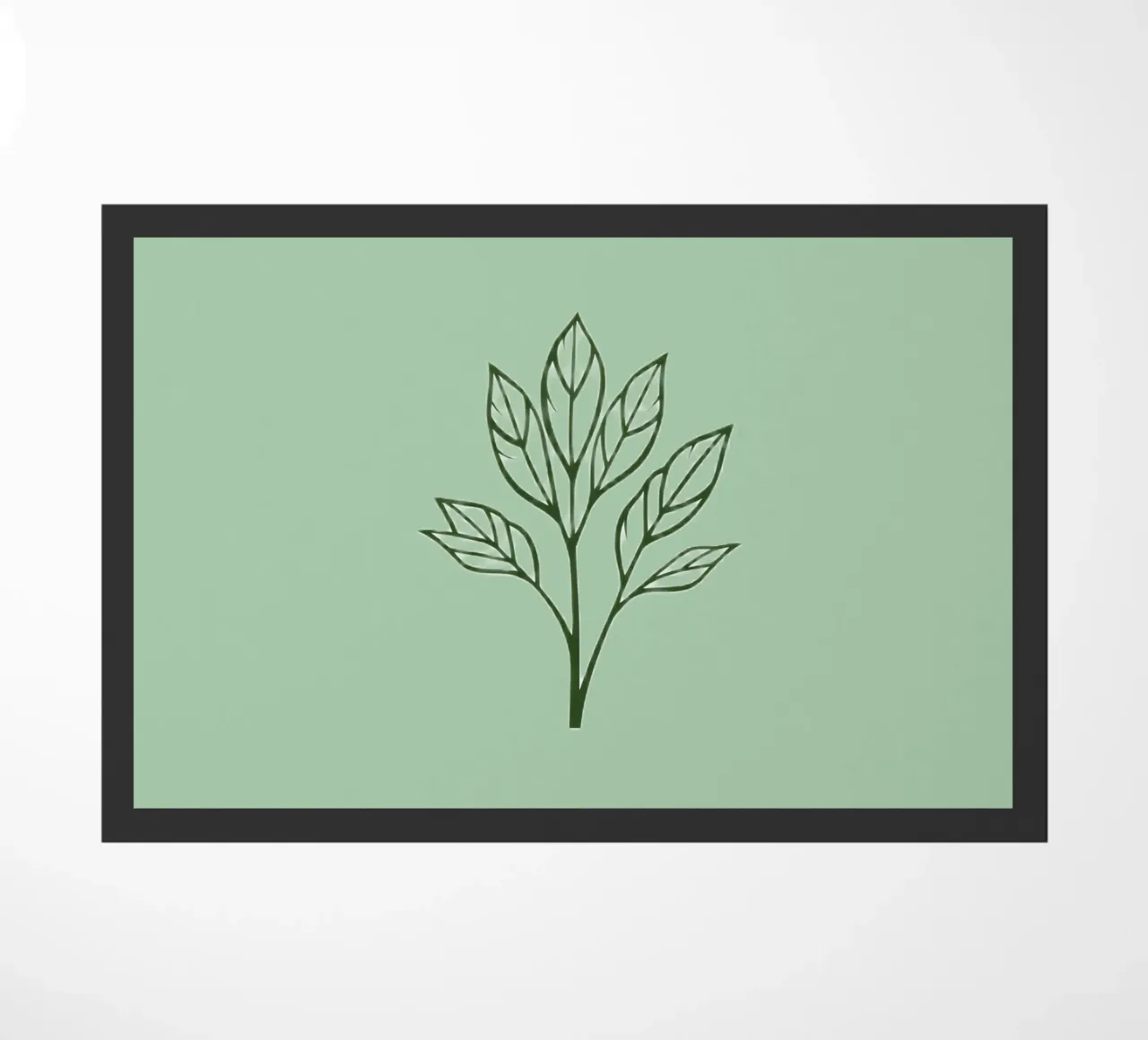 A stylized green leaf design with detailed shapes showcasing doormat by DesignDoodle