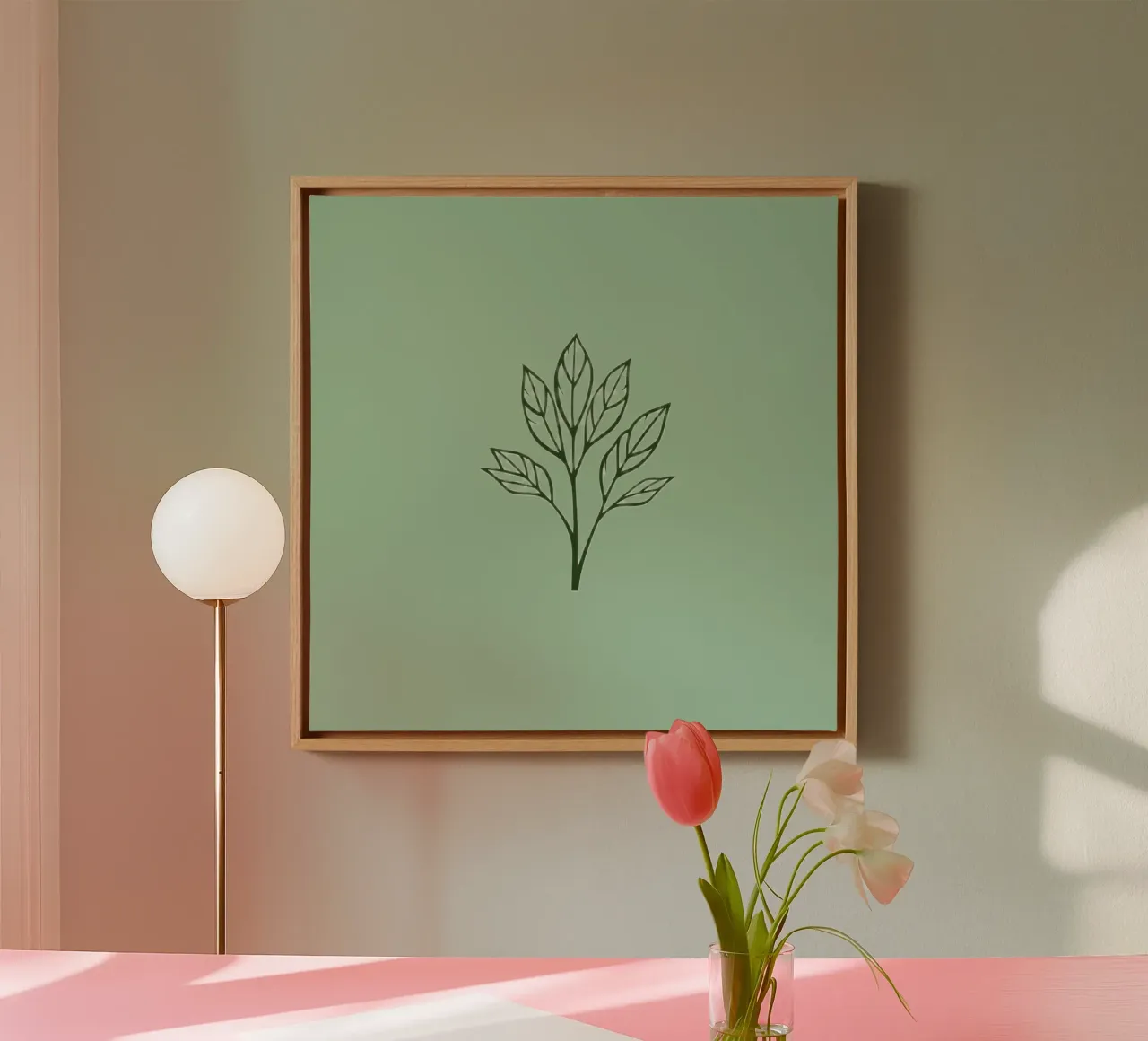 A stylized green leaf design with detailed shapes showcasing canvas by DesignDoodle