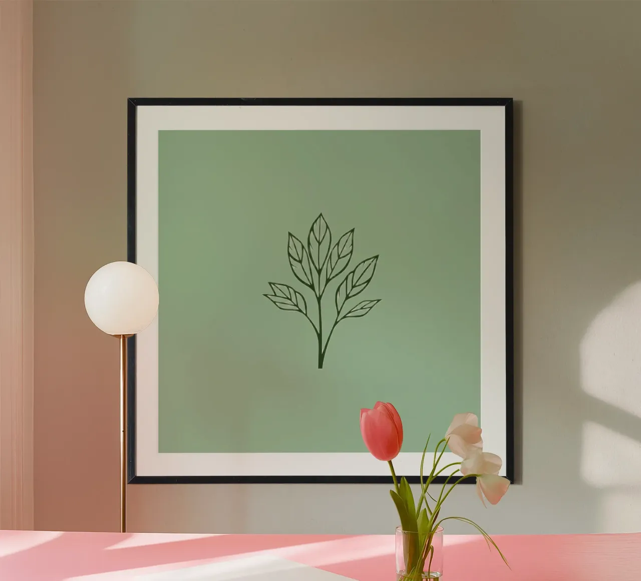 A stylized green leaf design with detailed shapes showcasing hahnemühle by DesignDoodle