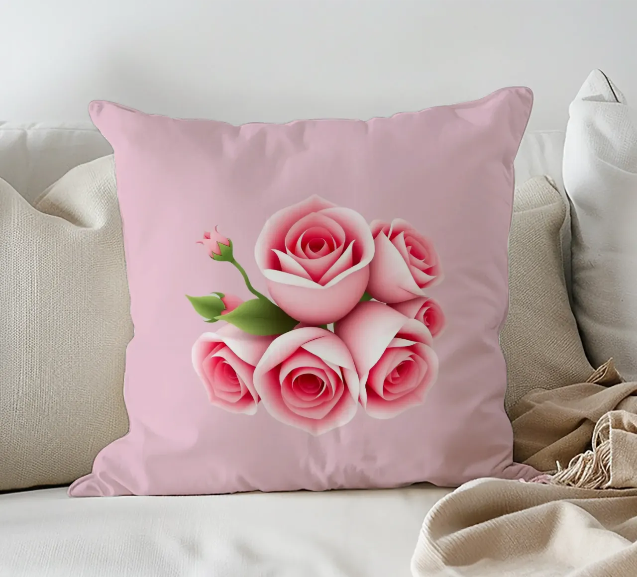 Un bouquet di rose rosa splendidamente composto cuscino da DesignDoodle