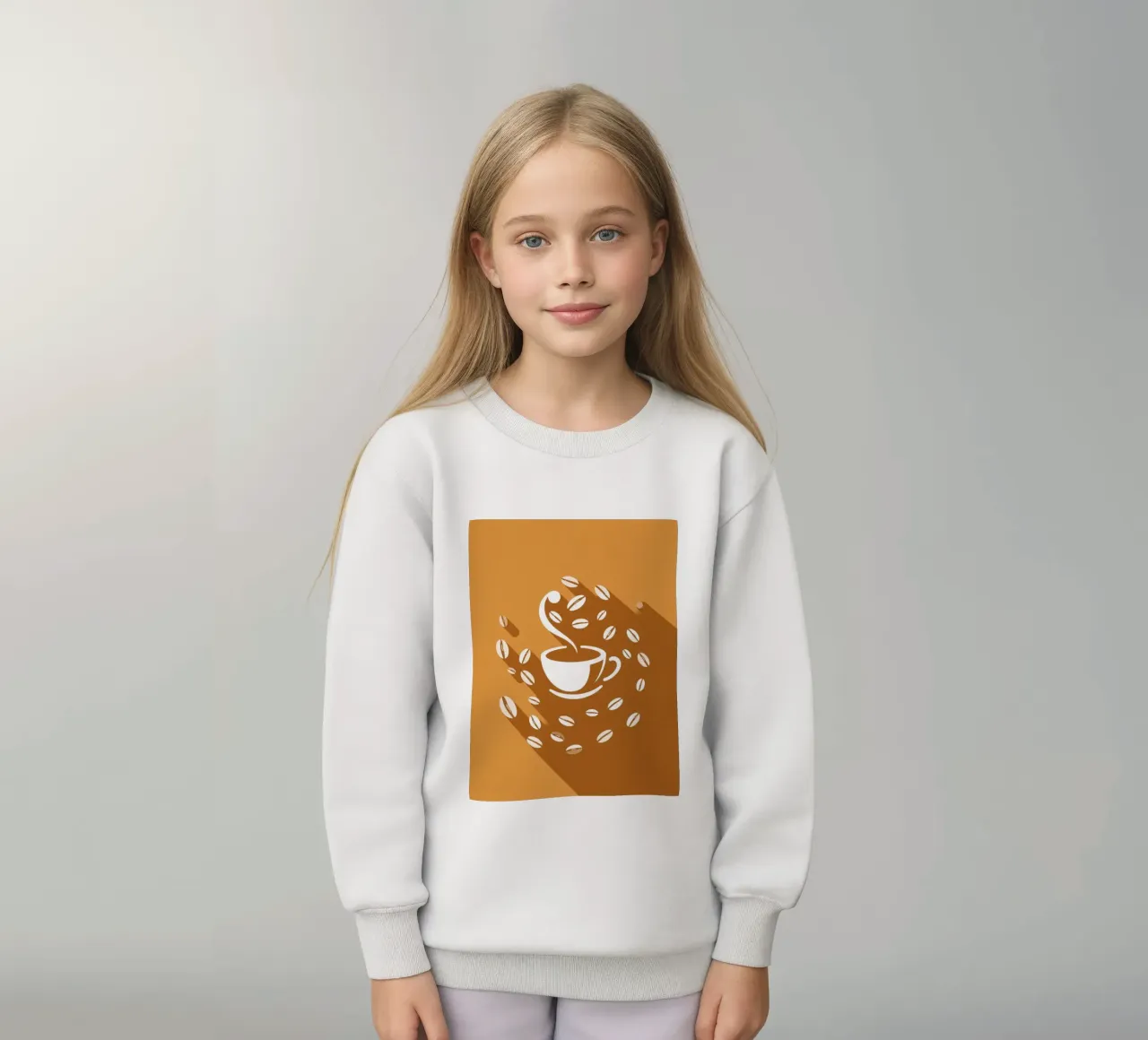 Una tazza di caffè fumante circondata da chicchi di caffè sparsi felpa bambino da DesignDoodle