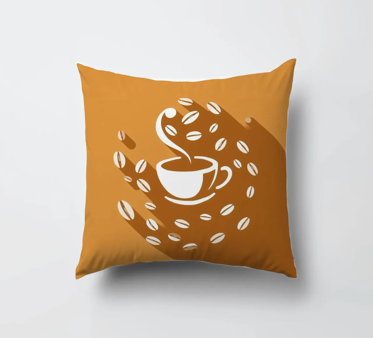 Una tazza di caffè fumante circondata da chicchi di caffè sparsi cuscino da DesignDoodle