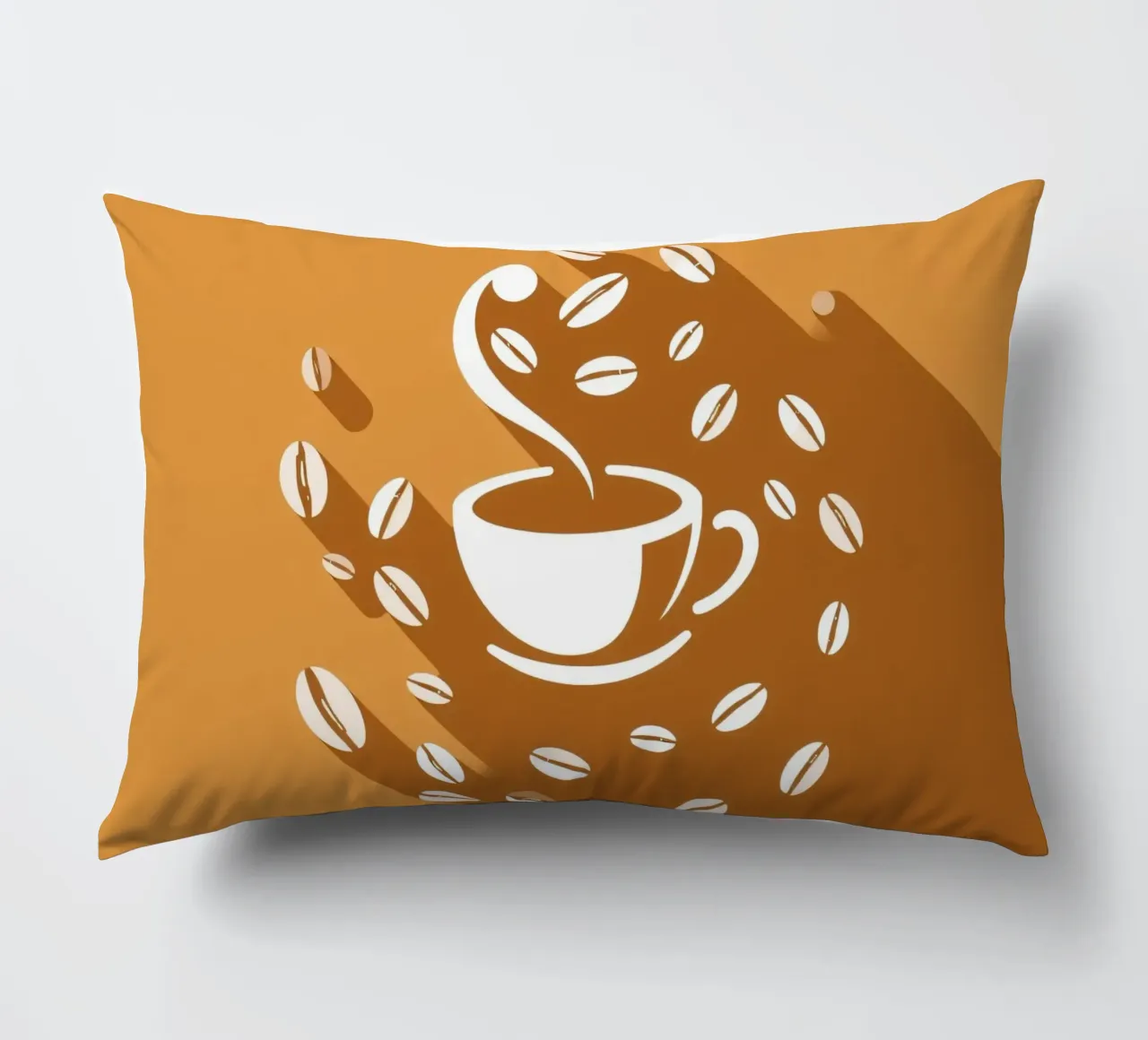 Una tazza di caffè fumante circondata da chicchi di caffè sparsi cuscino da DesignDoodle