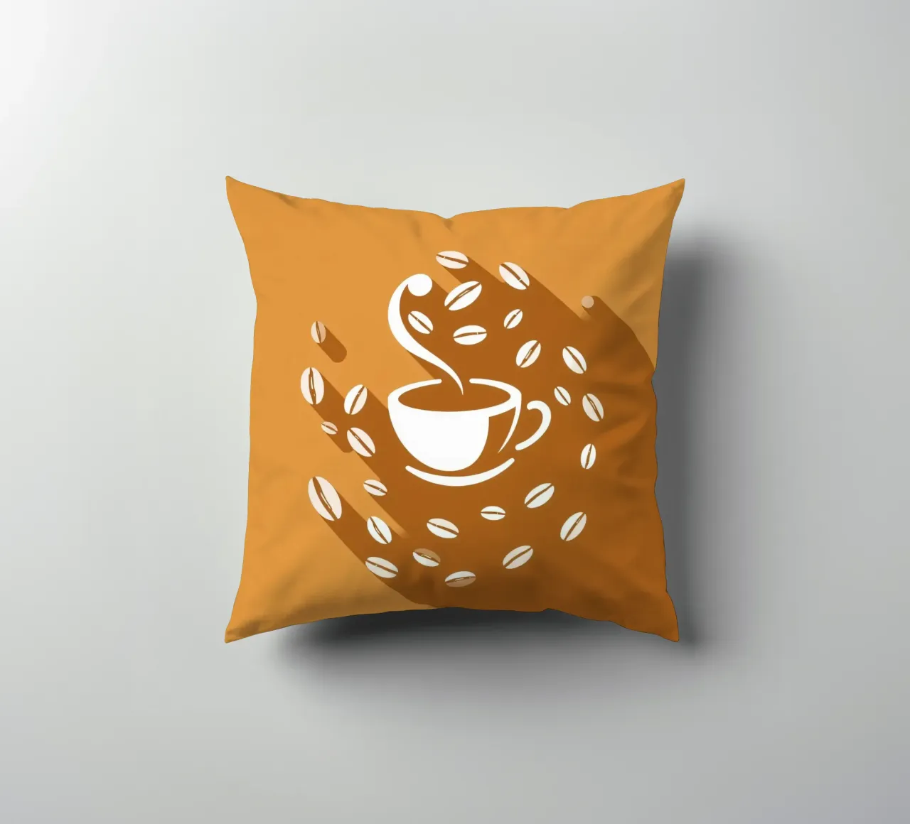 Una tazza di caffè fumante circondata da chicchi di caffè sparsi cuscino da DesignDoodle