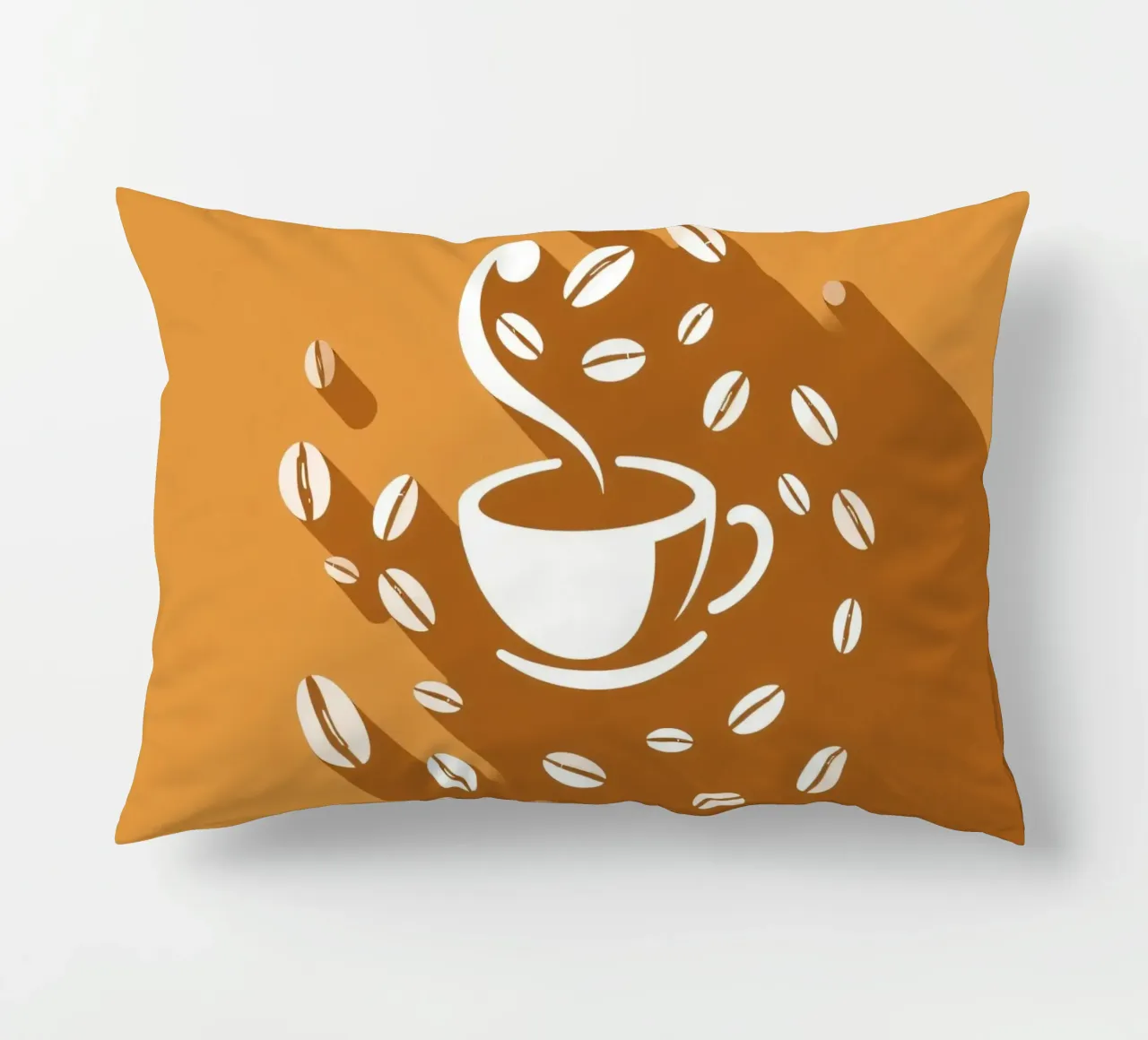 Una tazza di caffè fumante circondata da chicchi di caffè sparsi cuscino da DesignDoodle