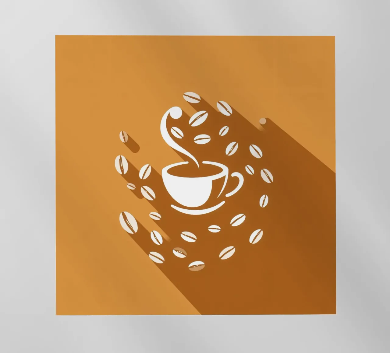 Una tazza di caffè fumante circondata da chicchi di caffè sparsi pellicola backlit da DesignDoodle