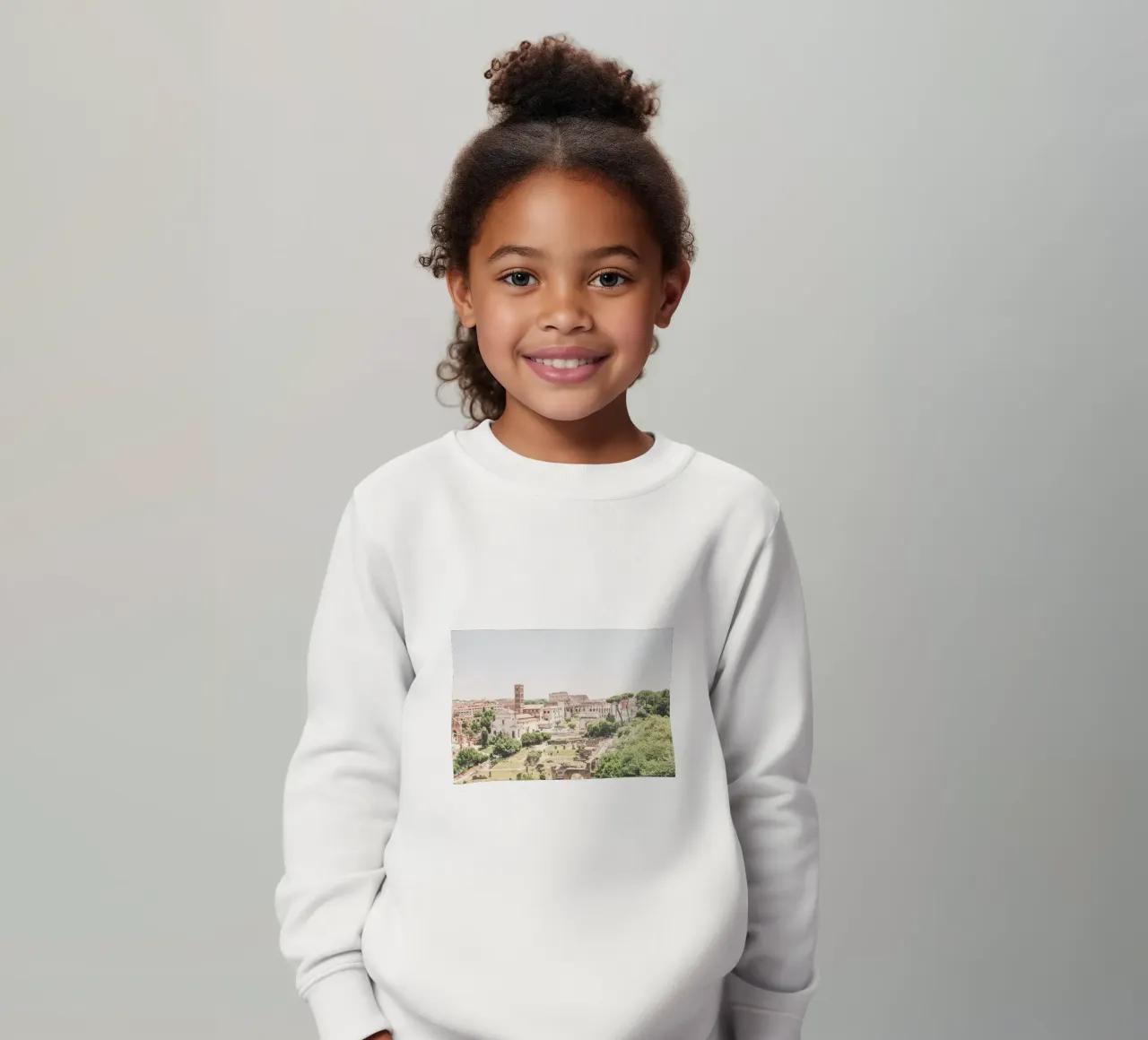 Rome, Italy I Panoramic view of the Roman Forum with the Colosseum kids sweatshirt by Julie Travel Photography