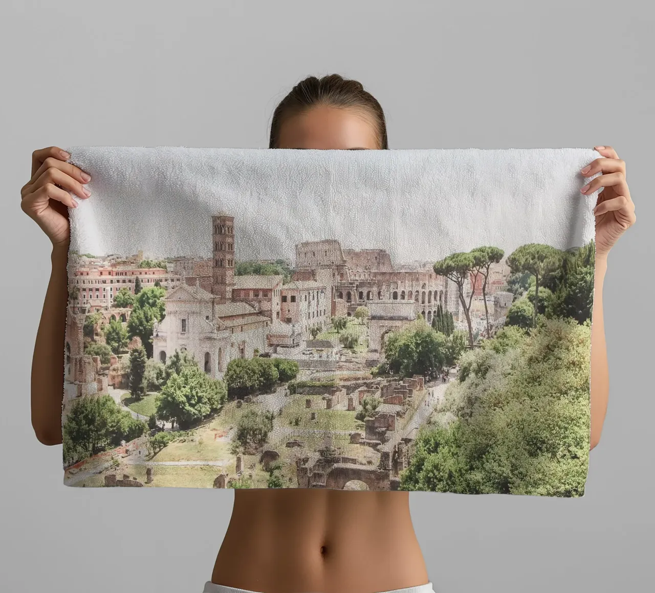 Rome, Italy I Panoramic view of the Roman Forum with the Colosseum towel by Julie Travel Photography