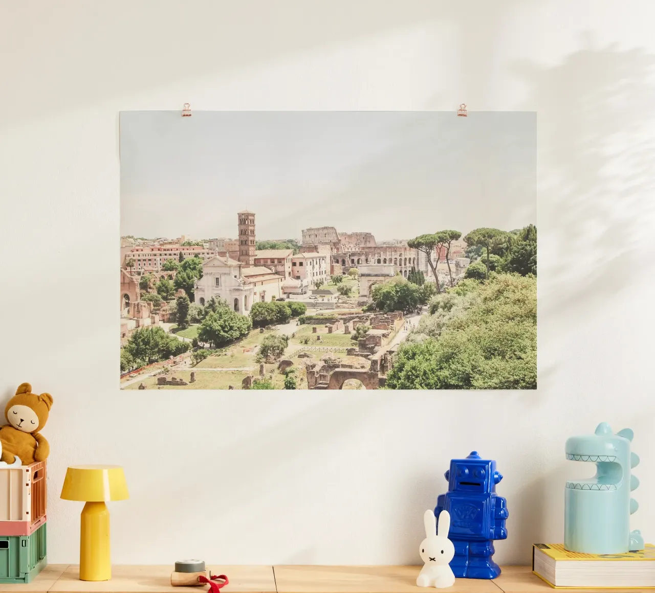 Rome, Italie I Vue panorama du forum romain avec le Colisée poster avec cadre en aluminium de Julie Travel Photography