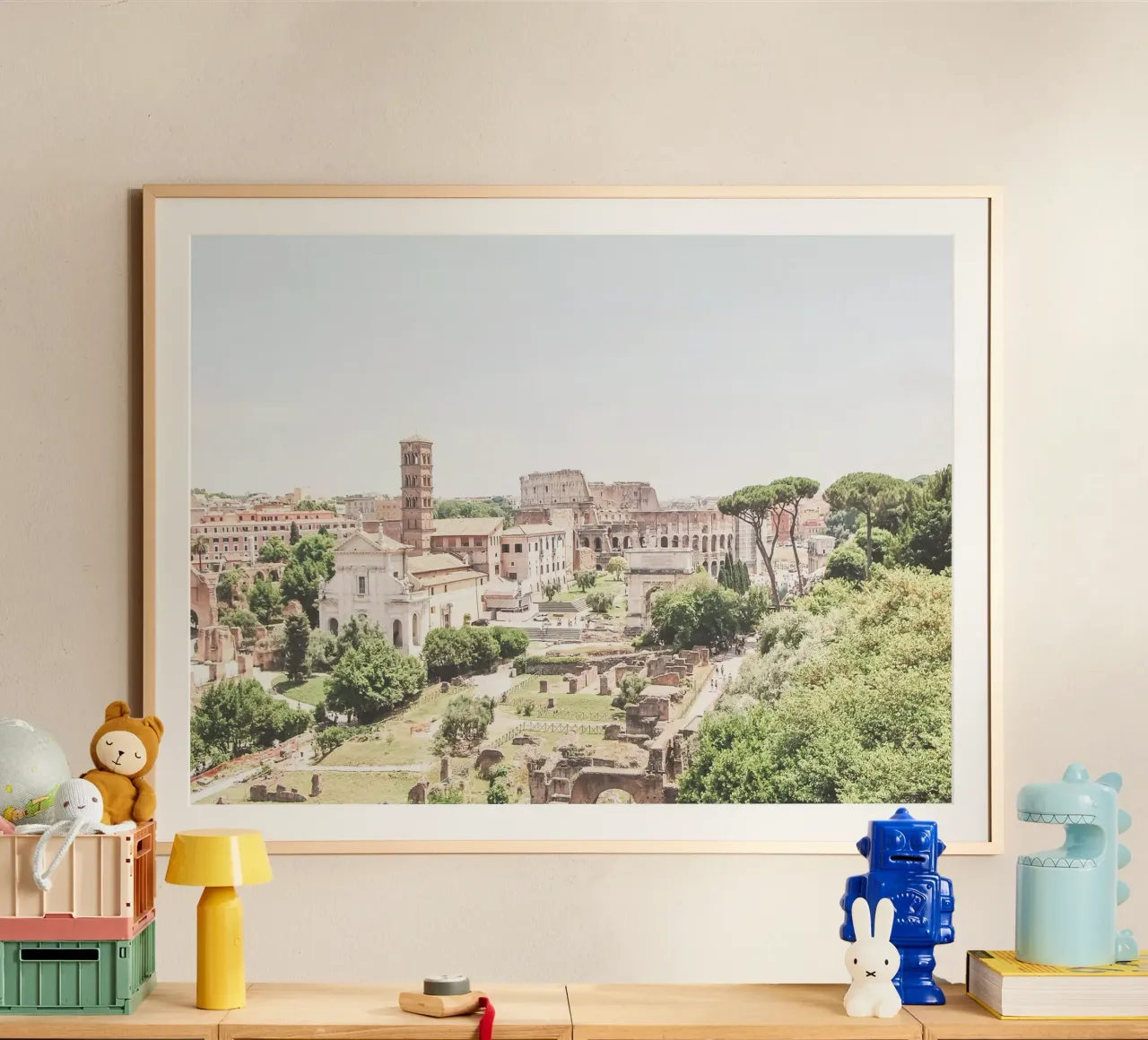 Rome, Italie I Vue panorama du forum romain avec le Colisée poster avec cadre en aluminium de Julie Travel Photography