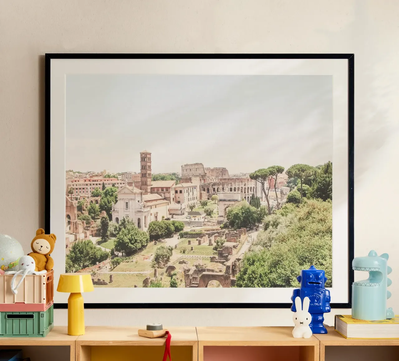 Rome, Italie I Vue panorama du forum romain avec le Colisée poster avec cadre en aluminium de Julie Travel Photography