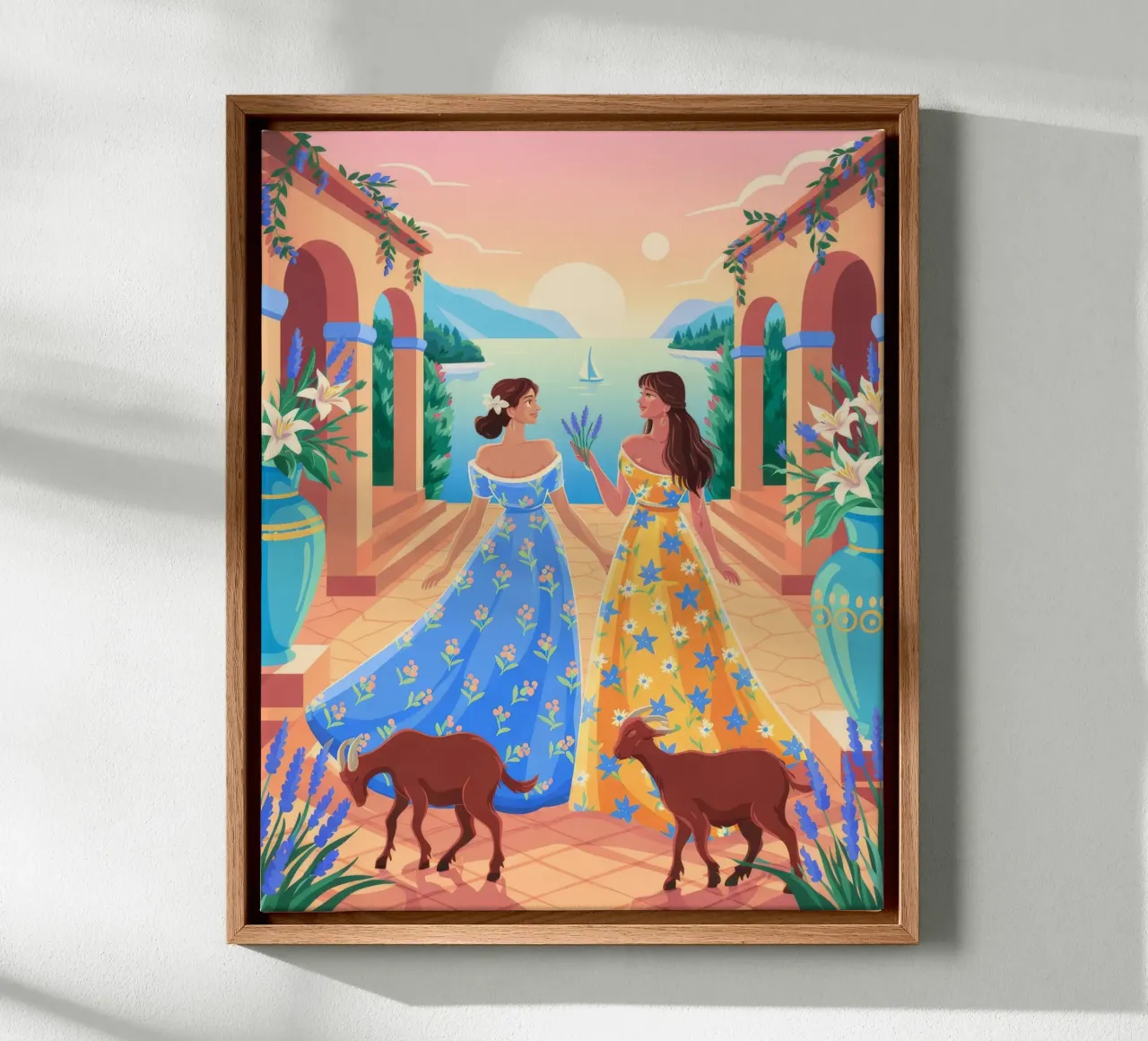 Betoverende dans bij zonsondergang canvas met Baklijst van Murni Strokes