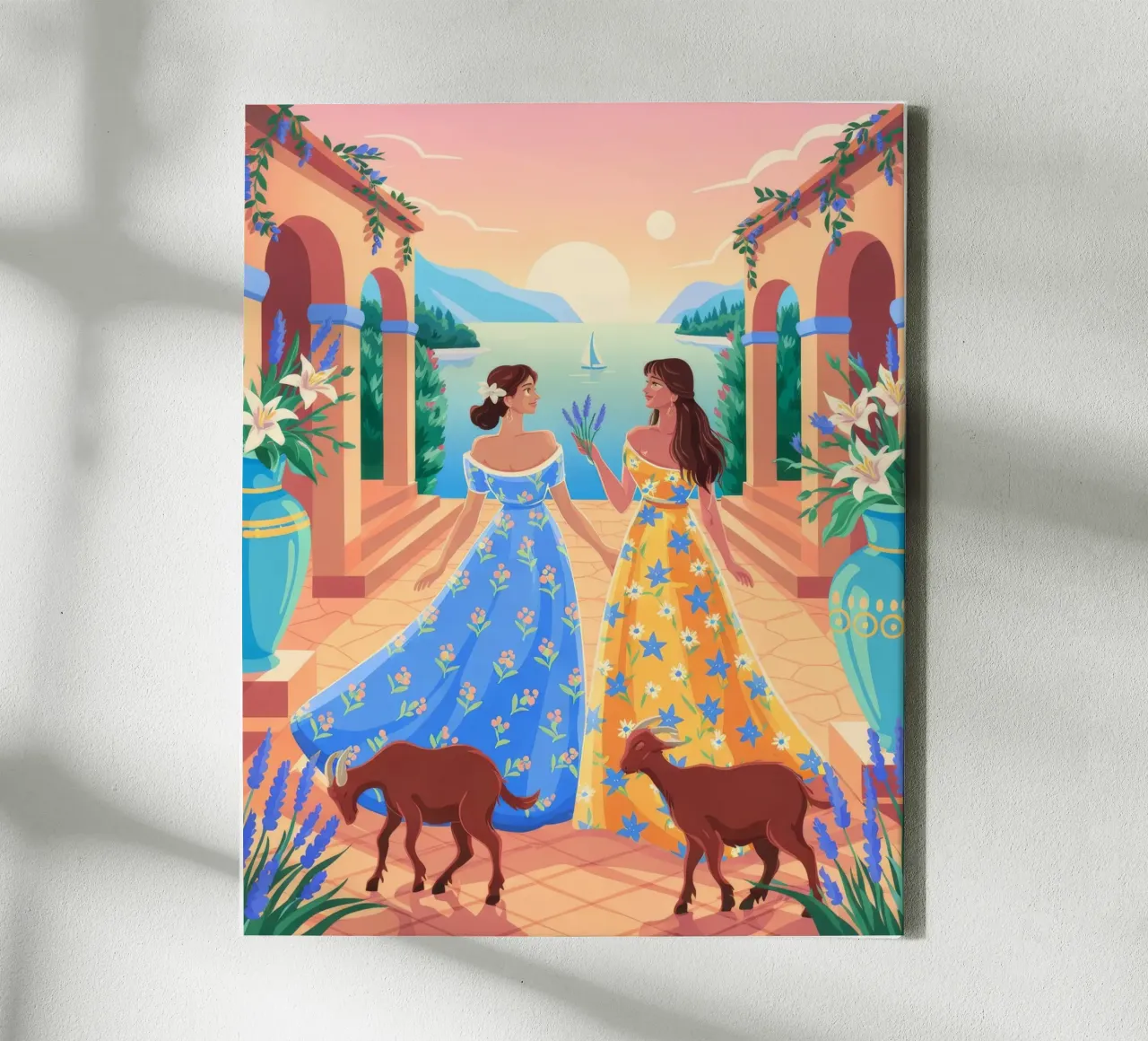 Betoverende dans bij zonsondergang canvas met Baklijst van Murni Strokes