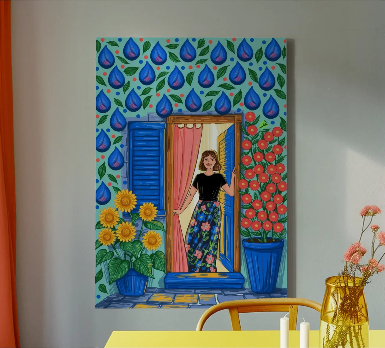 Levendige doorgangsreflectie canvas met Baklijst van Murni Strokes