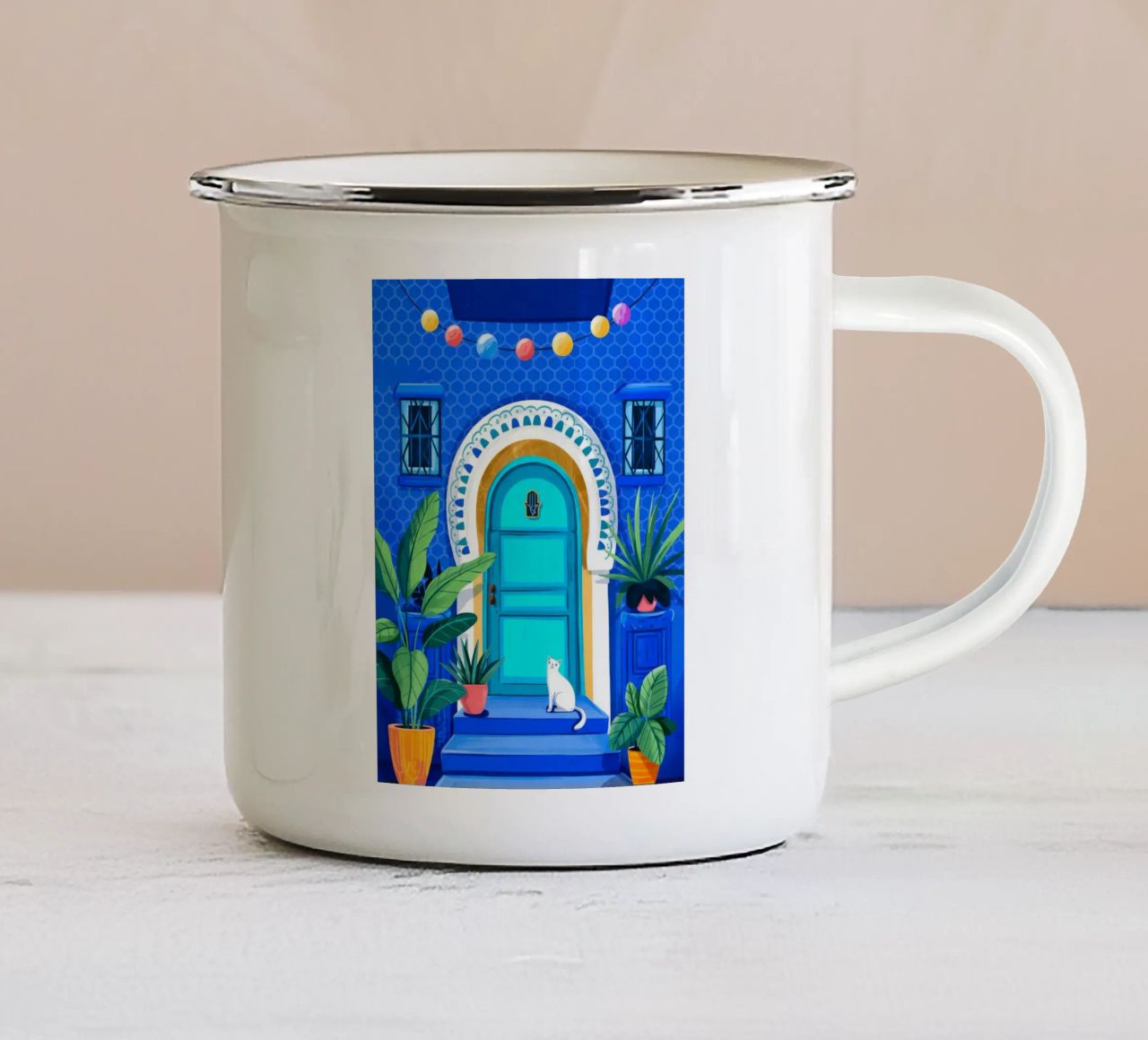 Ingresso blu tranquillo tazza in smalto da Murni Strokes