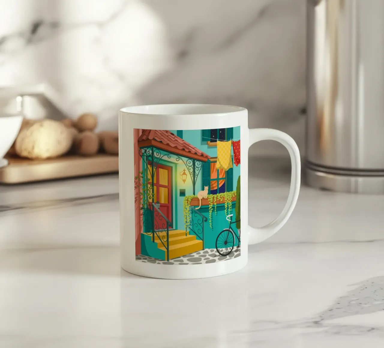 Accogliente fuga nel cortile tazza in ceramica da Murni Strokes